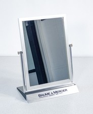⚜️ SPECCHIO BAUME MERCIER DA TAVOLO BANCO GIREVOLE ALLUMINIO PUBBLICITARIO