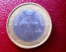 1 €uro - Moneta della Grecia 2008 Kibris- Ricercata- Simbolo della Croce
