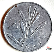 Moneta  da Lire 2 del 1954 - REPUBBLICA ITALIANA  ( Ulivo  /  Ape Circolata)