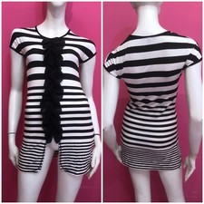 DENNY ROSE Maglia  Maxi maglia bianca fantasia righe nere con volant Tg S