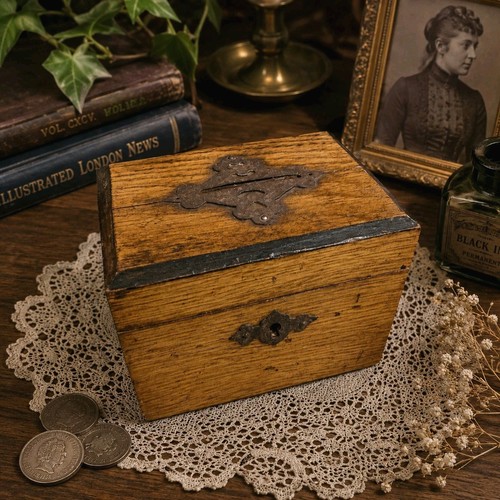 Victorian oak money box - oak,
