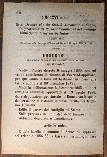 Sezze 1886 regio decreto - sezze,