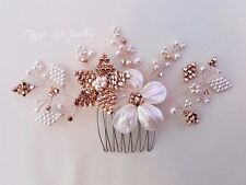 Copricapo da sposa oro rosa avorio, cristalli, perle, pettine per capelli scivolo