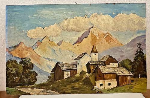 Dipinto olio tavola legno - olio, su