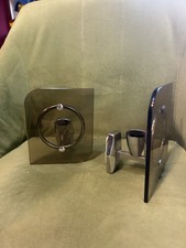 APPLIQUE VINTAGE COPPIA ACCIAIO VETRO FUME’ DESIGN MID CENTURY MODERNARIATO ITAL