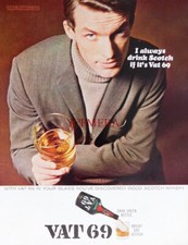 'VAT 69' Scotch Whisky Vintage Drinks ADVERT - Original 1964 Print : 626/C