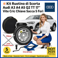 💥 Ruotino di Scorta 17 per Audi A3 A4 A5 Q2 TT Vite Fissaggio Cric Chiave Sacca