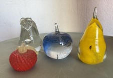 LOTTO 4 FRUTTI IN VETRO DI MURANO VINTAGE PERA,MELA,FRAGOLA DESIGN ANNI 60