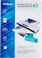 - Confezione Da 100 Fogli Di Plastificazione A3 75 Micron, Finitura Lucida, Tras