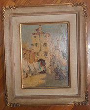 quadro olio  su legno Chioggia Calle Donaggio Dario Galimberti XX Secolo Venezia