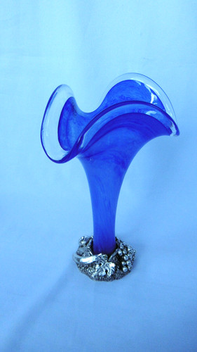 Vaso vetro blu peltro - vaso,