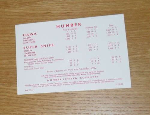 Listino prezzi humber hawk - prezzi,