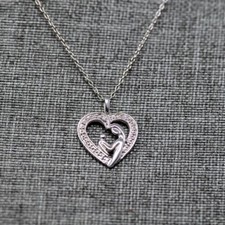 Catena delicata madonna cuore madre e bambino marcata argento sterling 925 sm diamante
