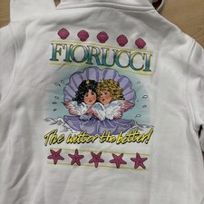 Fiorucci Felpa con Cappuccio Vintage Angeli "The Wetter The Better" RARA Taglia XS-S Bianca