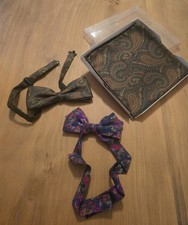 2 Papillon Uomo E Pochette Da Taschino Vintage Pura Seta Made In Italy