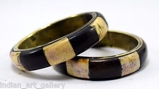 Coppia Di Indiano Ottone Bracciale Rigido Bella Artisan Legno Ivr Aderente i8-43