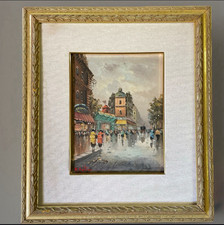 quadro anni 70 dipinto a olio su tela paesaggio impressionista con cornice oro