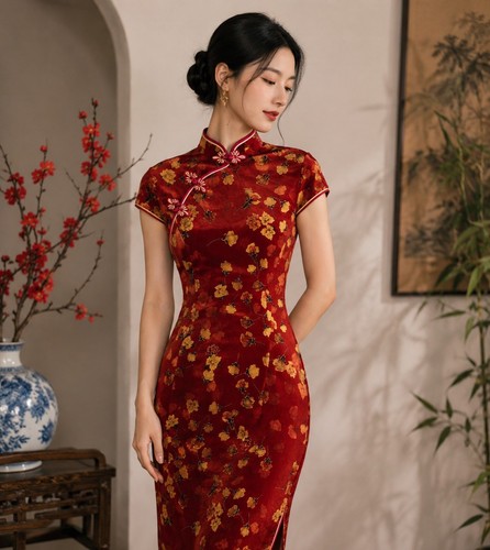 Velluto donna rosso floreale