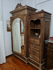 Armadio legno antico con specchio e cassettiera 