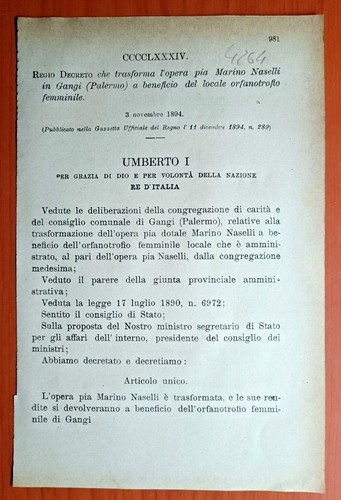 Gangi 1894 regio - gangi, decreto