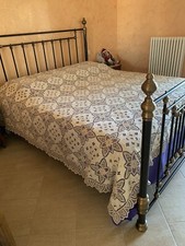 Spettacolare copriletto Matrimoniale puro lino ricamato a mano Punto Ago E Pieno