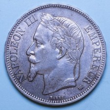 FRANCIA NAPOLEONE III 5 FRANCHI 1869 BB SPL ARGENTO SILVER COIN NUMISMATICA