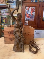 antica LAMPADA ANTIMONIO STATUA DONNA LIBERTY PRIMI '900