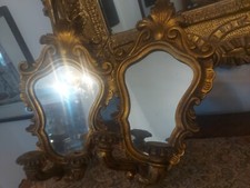 Coppia antica di specchiere In Legno Intagliato E Dorato , appliques Bois Dorè 