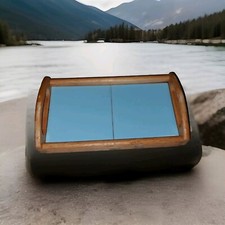 Vassoietto vintage legno e piastrelle celesti L 25x12x4cm