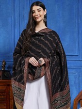 Sciarpa Stola Pashmina Reversibile Paisley Nera Marrone Beige Con Frange 80"