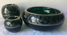 Set tre vasetti - lamina d'argento - 1930/1940 - color verde