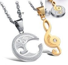 doppia Collana Chiave di violino Acciaio S. Steel Coppia Ciondoli uomo +donna s3