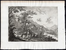 6 antiche stampe maestro-PAESAGGIO-TIVOLI-MULO-PASTORE-Entrambe-ca. 1800