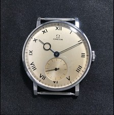 Vintage 1940 Rare Omega Calatrava Oversize Caliber 30 Steel  38 Mm Pontife Hands