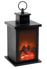 Lampada LED FINTO CAMINO da Tavolo LANTERNA Effetto Fuoco LUMETTO 25*14 cm