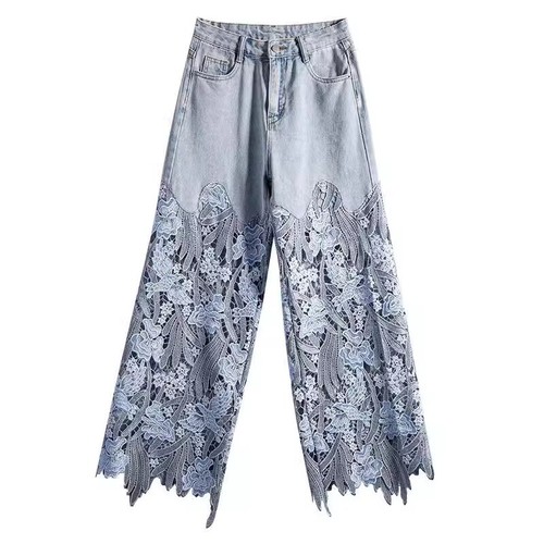 Pantaloni denim donna floreali