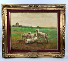 FIDENZIO DE ANGELI Dipinto Paesaggio con Pecore al Pascolo OLIO su Tela 1958