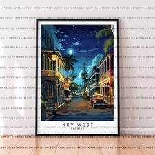 Key West scena notturna senza cornice Tropical Key West Florida illustrazione stampa artistica