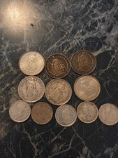 Looto 11 Monete Argento Da 1 Franco e Da Mezzo 1/2 Franco Svizzera