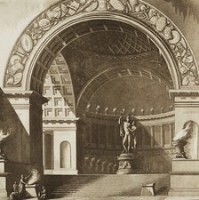 Scenografia Teatro 1821 Basoli Acquaforte Tempio di Marte di Stile Romano