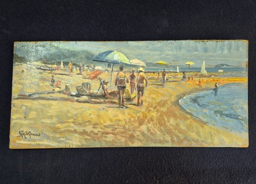 Dipinto olio tavola spiaggia - olio,