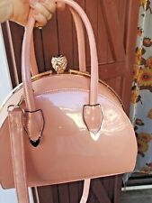 Borsa bauletto rosa spaziosa con chiusura gioiello Swarovski e tracolla NUOVA