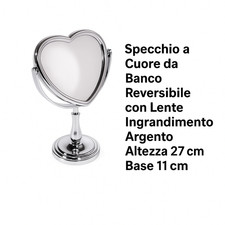 Specchio a Cuore da Banco Reversibile con Lente Ingrandimento Argento Altezza 27