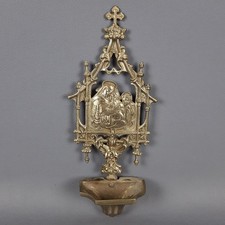 Acquasantiera Ottone Argentato Gotico Arte Sacra Esposizione Vintage XX Sec.