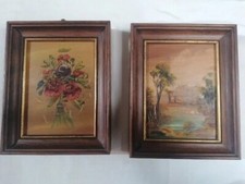 Coppia Quadretti Quadro vintage A Olio Su Legno 15x12x2,5 