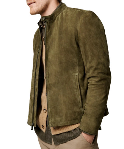 Giacca pelle uomo verde oliva