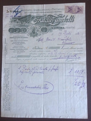 Documento fattura anno 1920