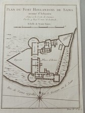 Carta geografica forte olandese di Sama San Sebastiano Ghana Incisione Fine '700