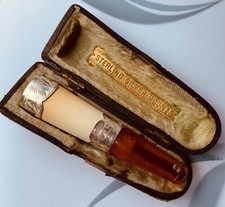 Antique Silver and Amber cheroot holder with case