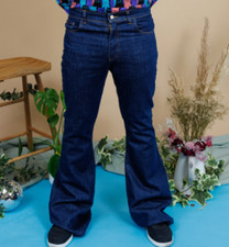 Jeans uomo-denim indaco-campanella-sfondo-svasato-jeans-stile anni 60 70 retrò vintage nuovo